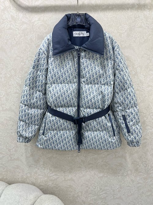 Dior CD Ski Series Oblique Jacquard Down Jacket with Belt Design