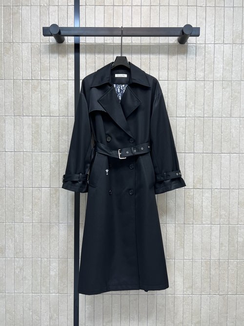 Dior Double - Breasted Waist - Cinched Trench Coat with Embroidered Bee