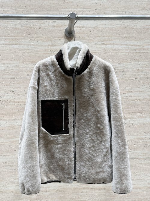 Loro Piana Uniquely Designed New Merino Fur Neutral Stand-Collar Coat