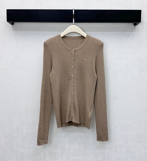 Dior Round Neck Wool Cardigan with Embroidered Logo and Bee Accent