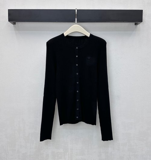 Dior Round Neck Wool Cardigan with Embroidered Logo and Bee Accent