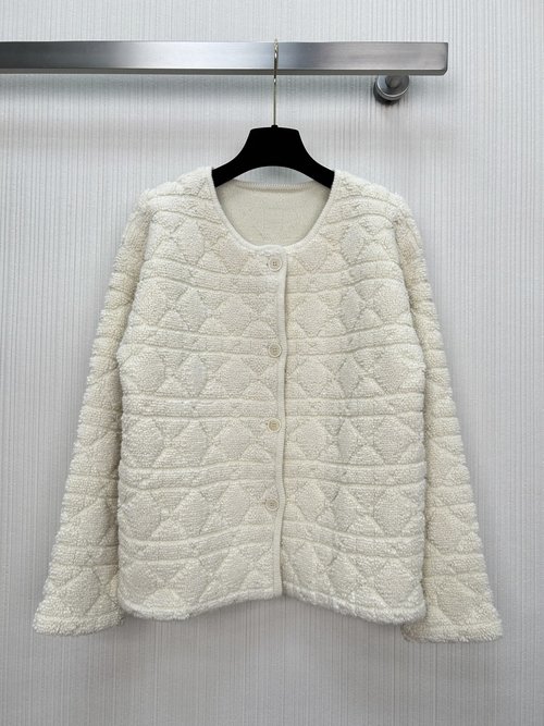 Dior Teddy Fleece Coat with Diagonal Pattern and Letter Decoration