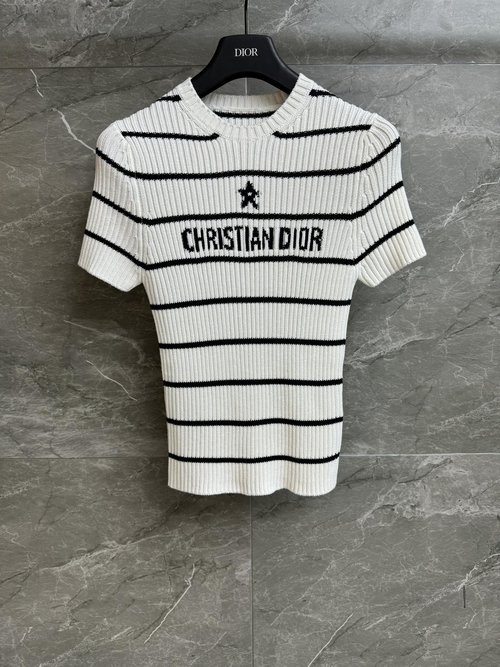 Dior Classic Black-and-White Striped Knit Short-sleeved Shirt