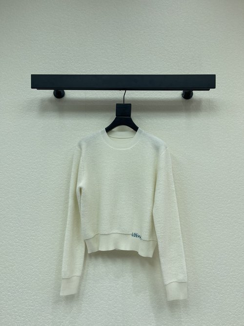 Loewe Round-Neck Wool Knit Sweater with Handmade Colorful Embroidery
