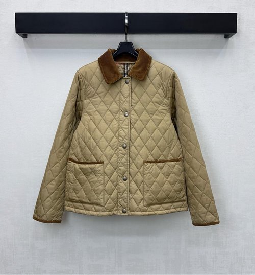 Burberry Custom Windproof Nylon Quilted Jacket with Corduroy Trim
