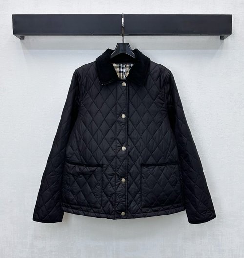 Burberry Custom Windproof Nylon Quilted Jacket with Corduroy Trim