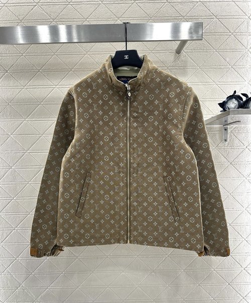 Louis Vuitton Imported Wool Zip-up Jacket with Embroidered Logo, Warm and Fashionable