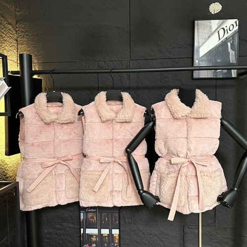 Moncler Joui Synthetic and Teddy Fleece Down Vest with Detachable Belt