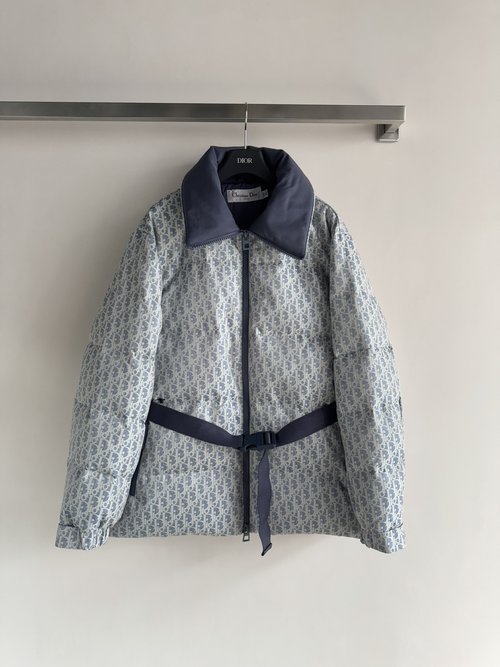 Dior Classic Monogram Stand-up Collar A-line Hem Down Jacket