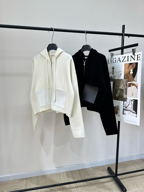 Loewe Wool Knit Cardigan with Leather Patch and Pocket