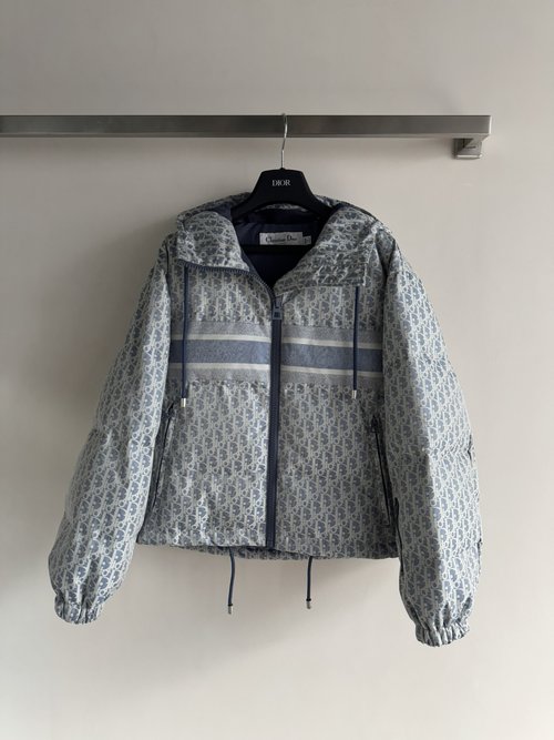 Dior Classic Monogram Hooded Adjustable Hem Down Jacket