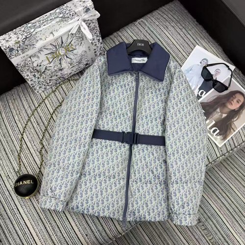 Dior Timeless Monogram Stand-Up Collar Puffer with Belt and Superior Down Insulation