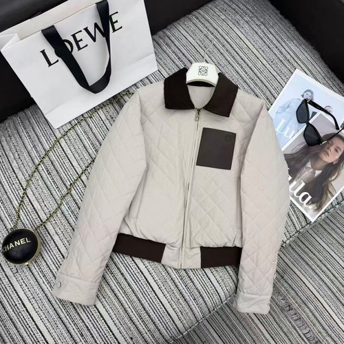 Loewe Premium Contrast Corduroy Collared Quilted Jacket with Subtle Logo Embossing