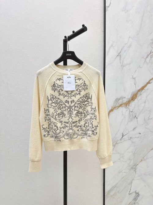 Dior Secret Garden Series Exquisite Flower Embroidery Cashmere Sweater
