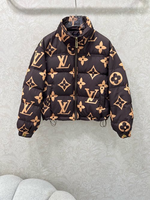 Louis Vuitton Monogrammed Down Jacket with Irregular Badge Pattern, Lightweight and Warm