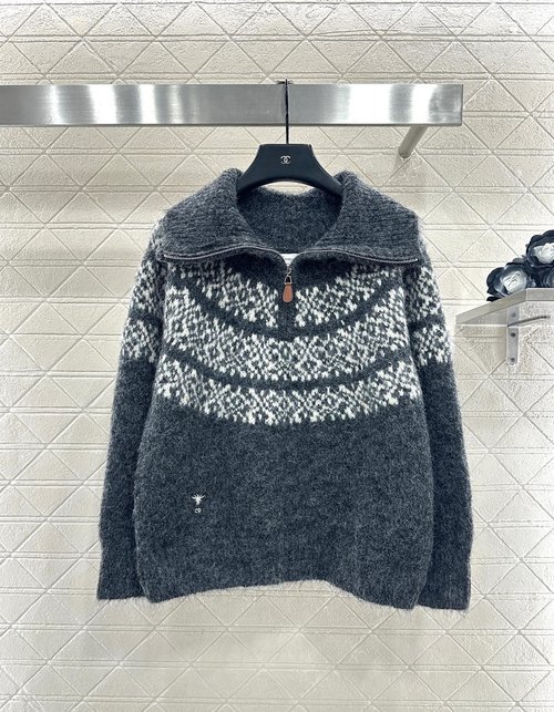 Dior Customized Wool Zip-up Half-open Collared Sweater with Bee Logo