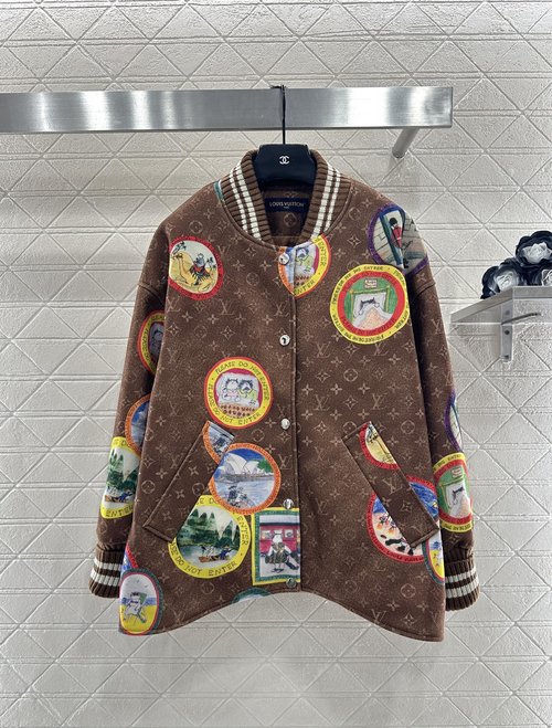 Louis Vuitton Customized Woolen Zip-Up Coat with Colorful Badges