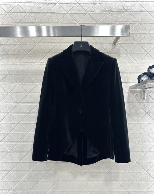 Dior Black Velvet Suit Jacket with Irregular Hem