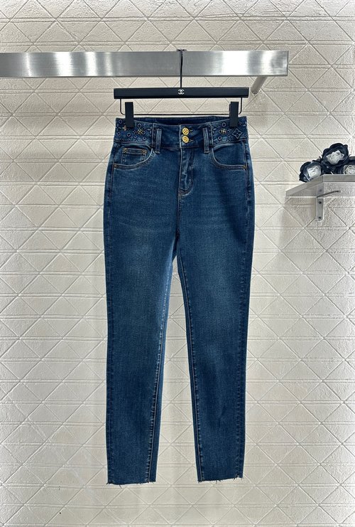 Louis Vuitton Customized Stretch Jeans with Four-Leaf Clover Emblem