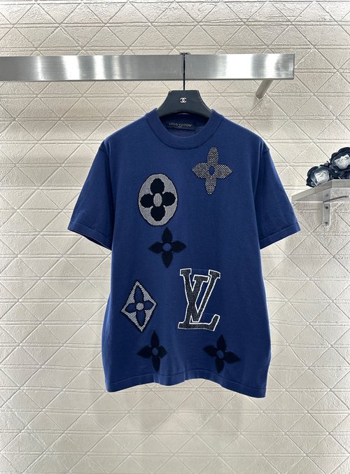Louis Vuitton Customized Cotton Round-Neck Short-Sleeve Shirt with Brand Logo