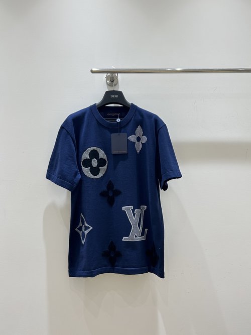 Louis Vuitton Letter and Floral Embroidered Short-Sleeve T-Shirt