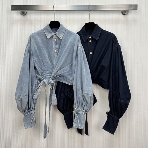 Loewe Zim: Ruffled Wrap Denim Shirt, Elegant and Slimming