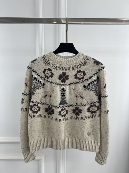 Louis Vuitton Heavy-Duty Animal Flower Embroidery Ski Knit Sweater, Festive Series