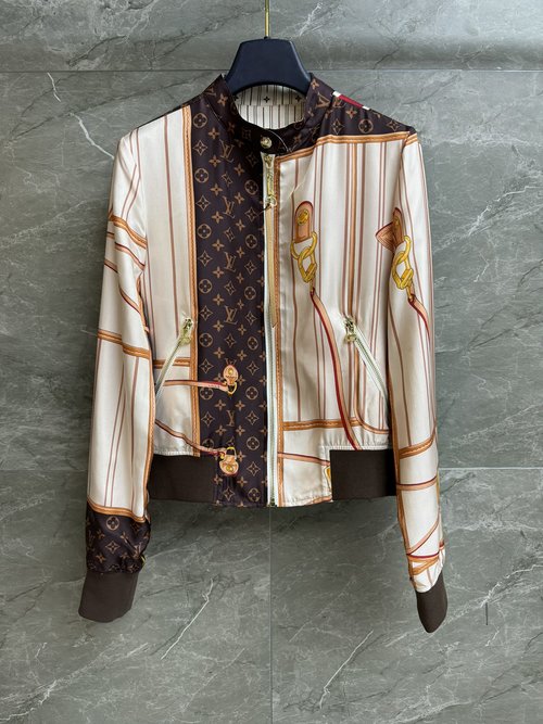 Louis Vuitton Double-Sided Silk Coat with Geometric and Stripe Designs