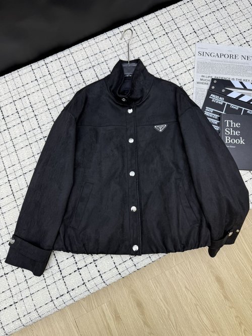 Prada Classic Collared Jacket with Triangle Logo, Soft Sheepskin