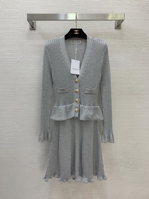 Prada Custom Sparkling Silk-blend V-neck Knit Dress with Ruffles