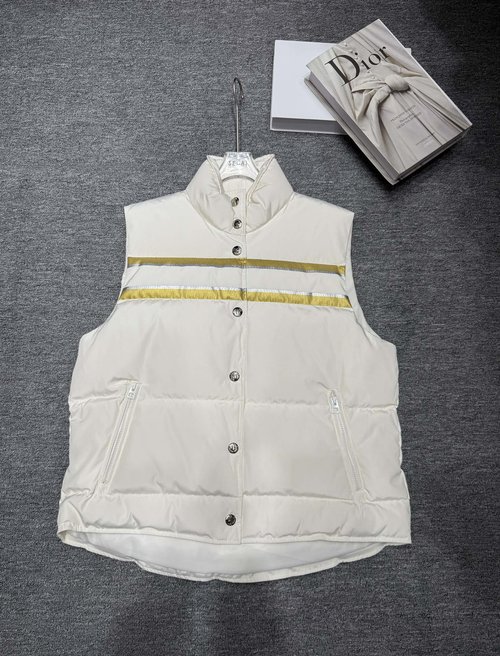 Dior Newly Launched Down Vest with Gold Star Logo in Black and White