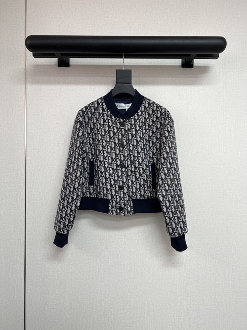 Dior Baseball Jacket with Vintage Monogram Fabric and Color Block Design