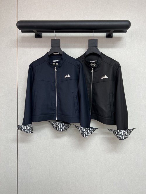 Dior Stand Collar Short Jacket with Logo Metal Accessories, High Quality