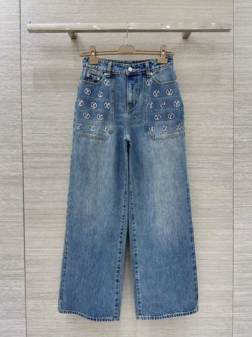 Louis Vuitton Original Ski Series Embroidered Logo Denim Straight - Leg Pants