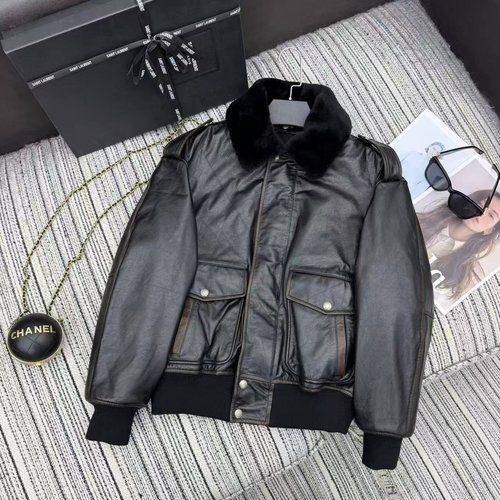 Yves Saint Laurent High-End Sheepskin Pilot Jacket with Fur Collar