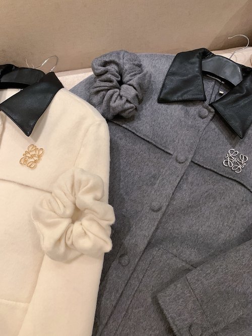 Loewe Cashmere Handmade Double-Faced Coat with Leather Collar