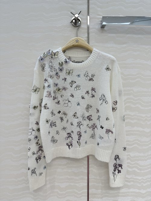 Dior Luxury Knit Top with Butterfly Embroidery