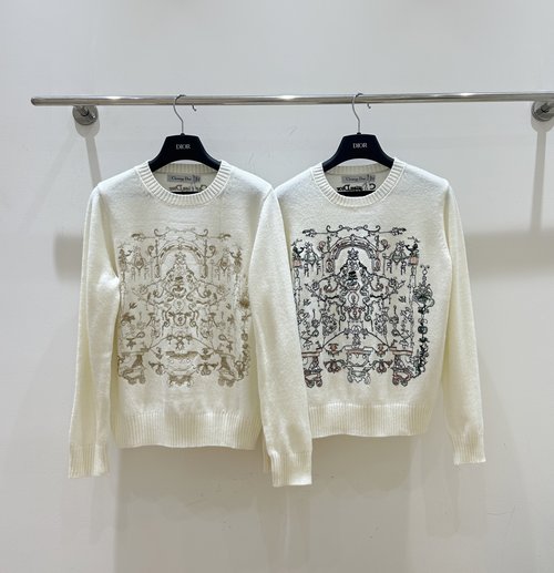 Dior Heavy-Duty Embroidered Knit Wool Long-Sleeve Sweater