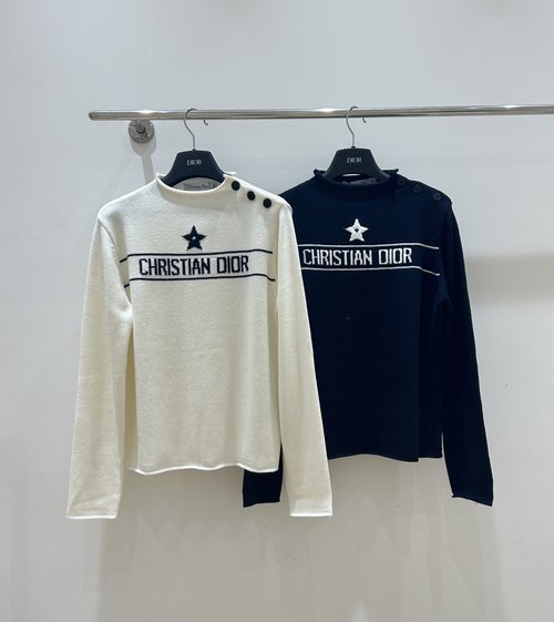 Dior Stylish Star-Patterned Knit Sweater with Shoulder Buttons, Available in Stock