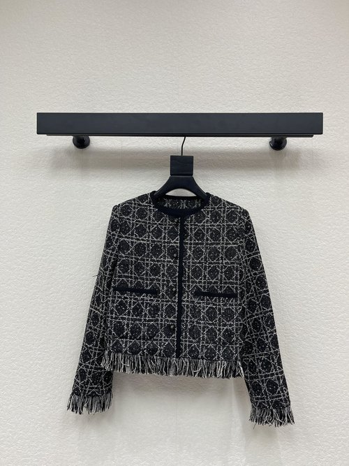Dior Vintage Checkered Knit Fringe Coat with Exquisite Craftsmanship