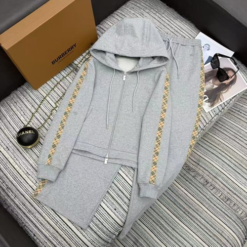 Burberry Recommended New Checked Knit Hoodie with Straight-leg Pants and YB Zipper