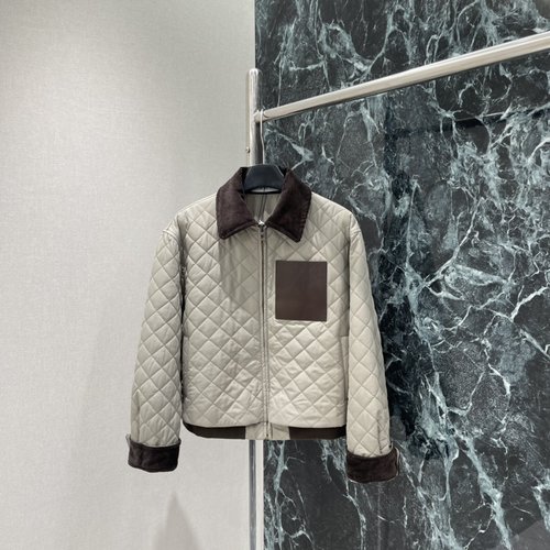 Loewe Quilted Cotton Jacket with Corduroy Collar and Leather Pockets
