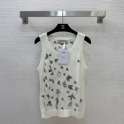 Dior Soft Mohair Knit Vest with Butterfly Embroidered Pattern