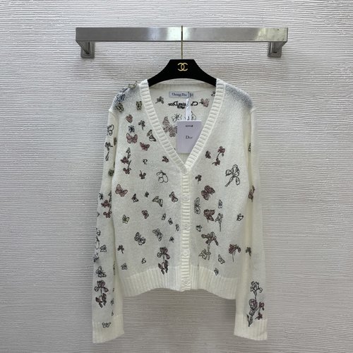 Dior Soft V-Neck Knit Cardigan with Letter Logo Buttons