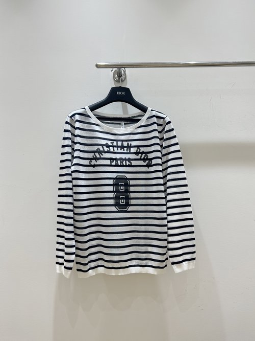 Dior Thin and Breathable Knit Base Layer with Digital Letter Print Stripes