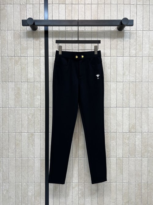 Dior High Waist Elastic Trousers with Bee Embroidery for Everyday Wear