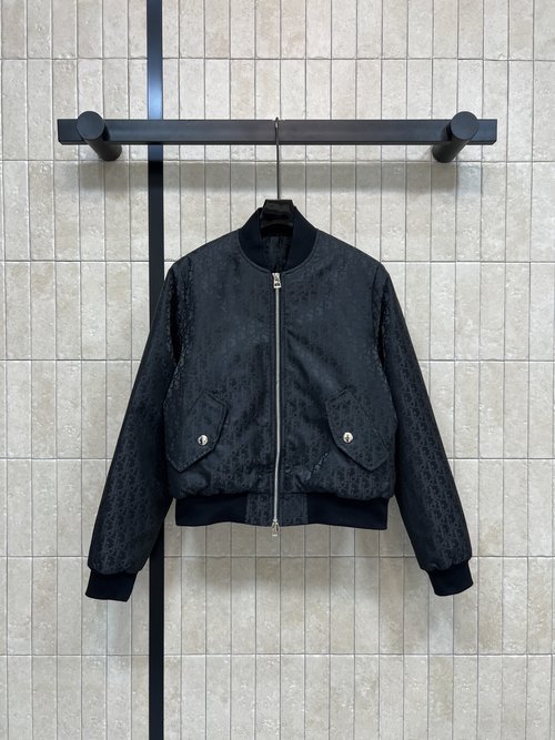 Dior D Logo Printed Cotton Jacket with Knitted Ribbed Details