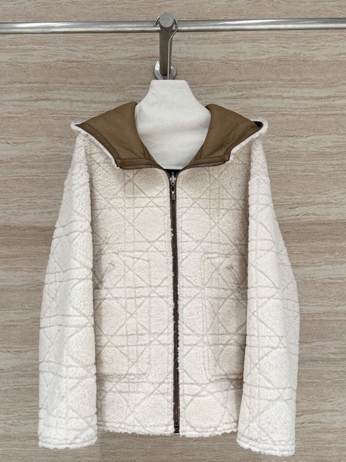 Dior Two-Sided Furry Hooded Coat Featuring Classic Tartan Patterns, Sophisticated Look