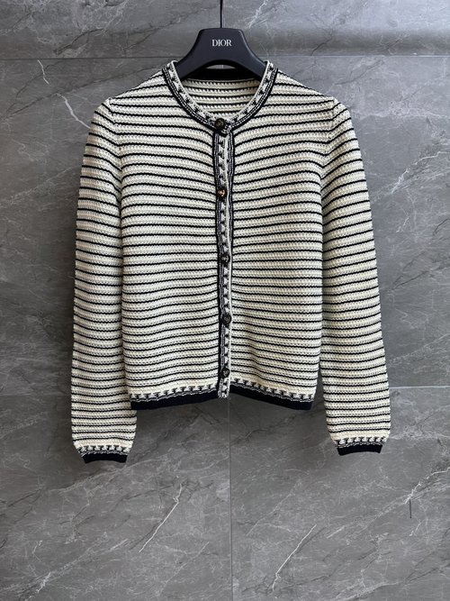 Dior Spring Striped Knit Cardigan with Anchor Buttons, Cotton Knit