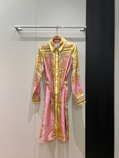 Versace Resort-Style Silk Dress with Medusa Belt and Pockets